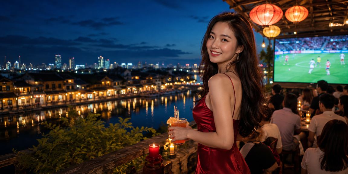 Người dùng Hội An kiểm tra voucher cá cược bóng đá bên ly cà phê sáng